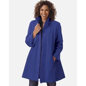 Woman Within Women's Plus Size‎ Fleece Swing Funnel-Neck Coat blue , size 4X